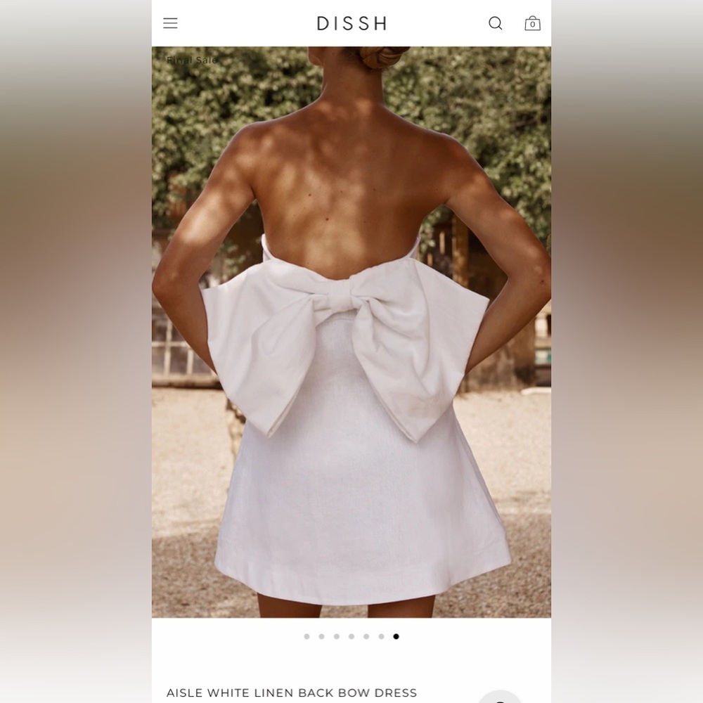 DISSH AISLE WHITE LINEN BACK BOW DRESS